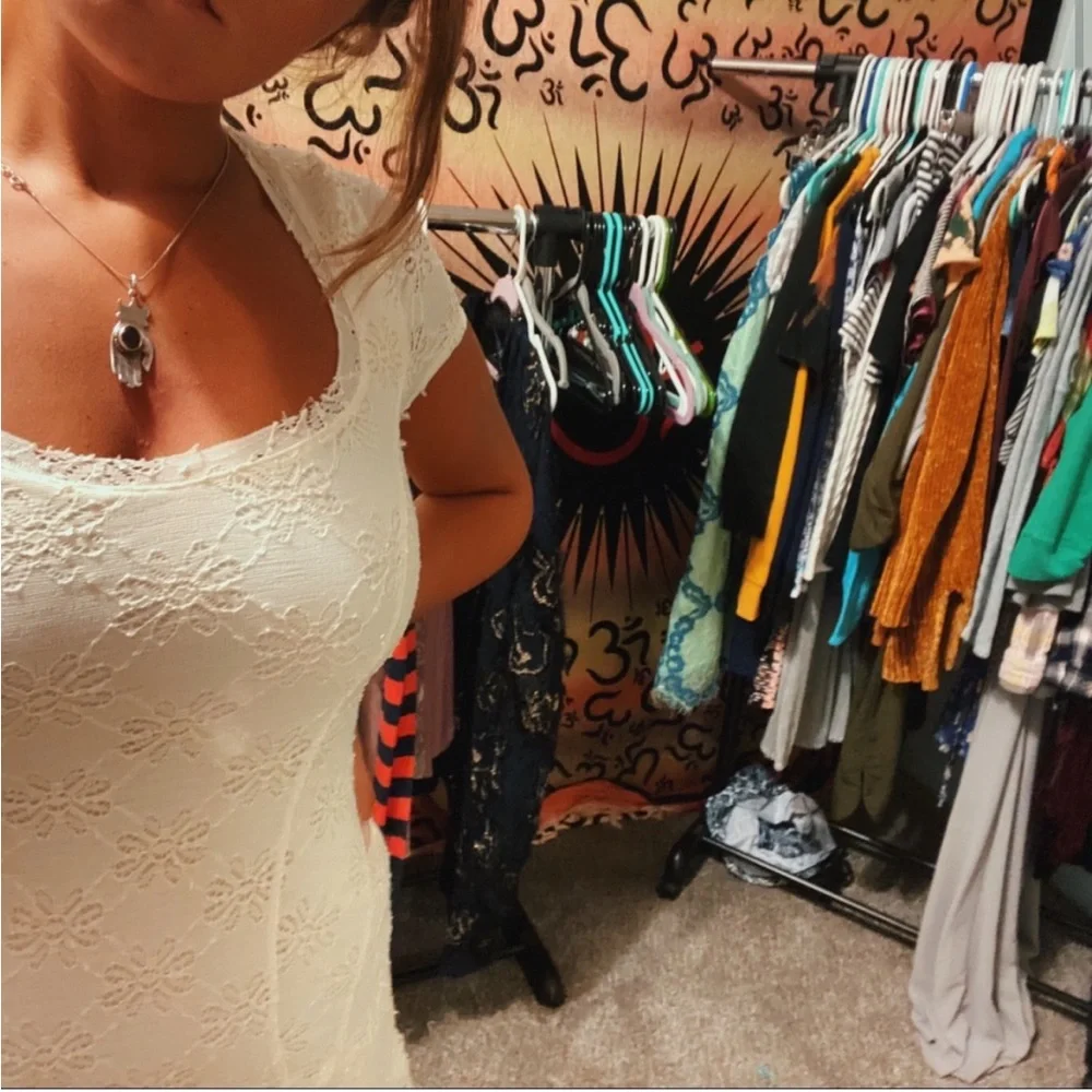 Free People White Lace Short Sleeve Mini Dress - Picture 4 of 4